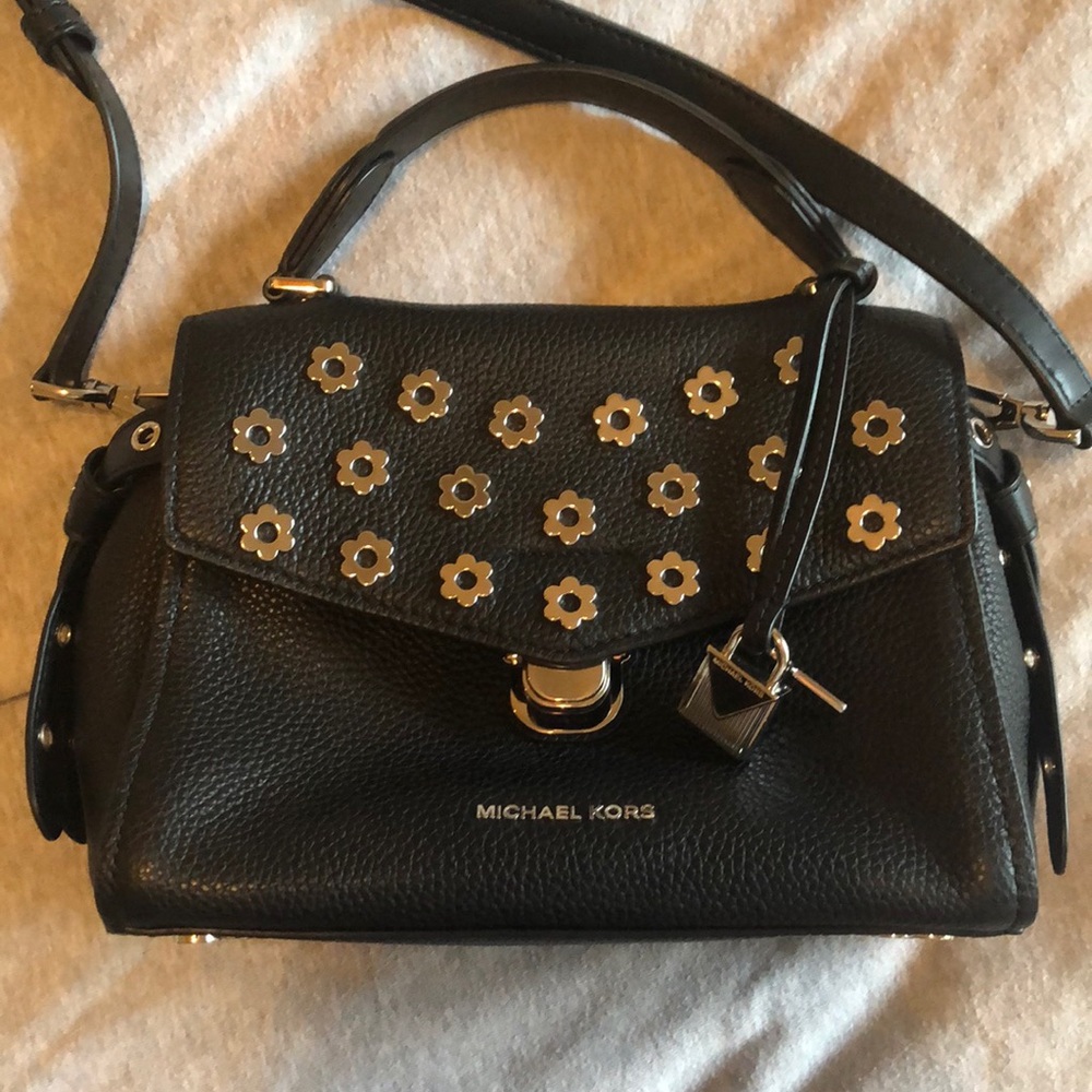 Michael Kors black and silver flower crossbody